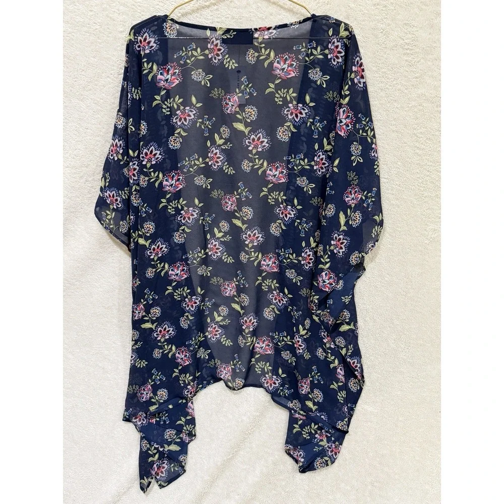 NWT Lane Bryant Navy Floral Chiffon Kimono One Size Sheer‎